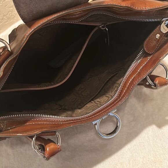 Vintage Salvatore Ferragamo Womens Marisa Colorblock Brown Leather Shoulder Bag - Picture 9 of 14